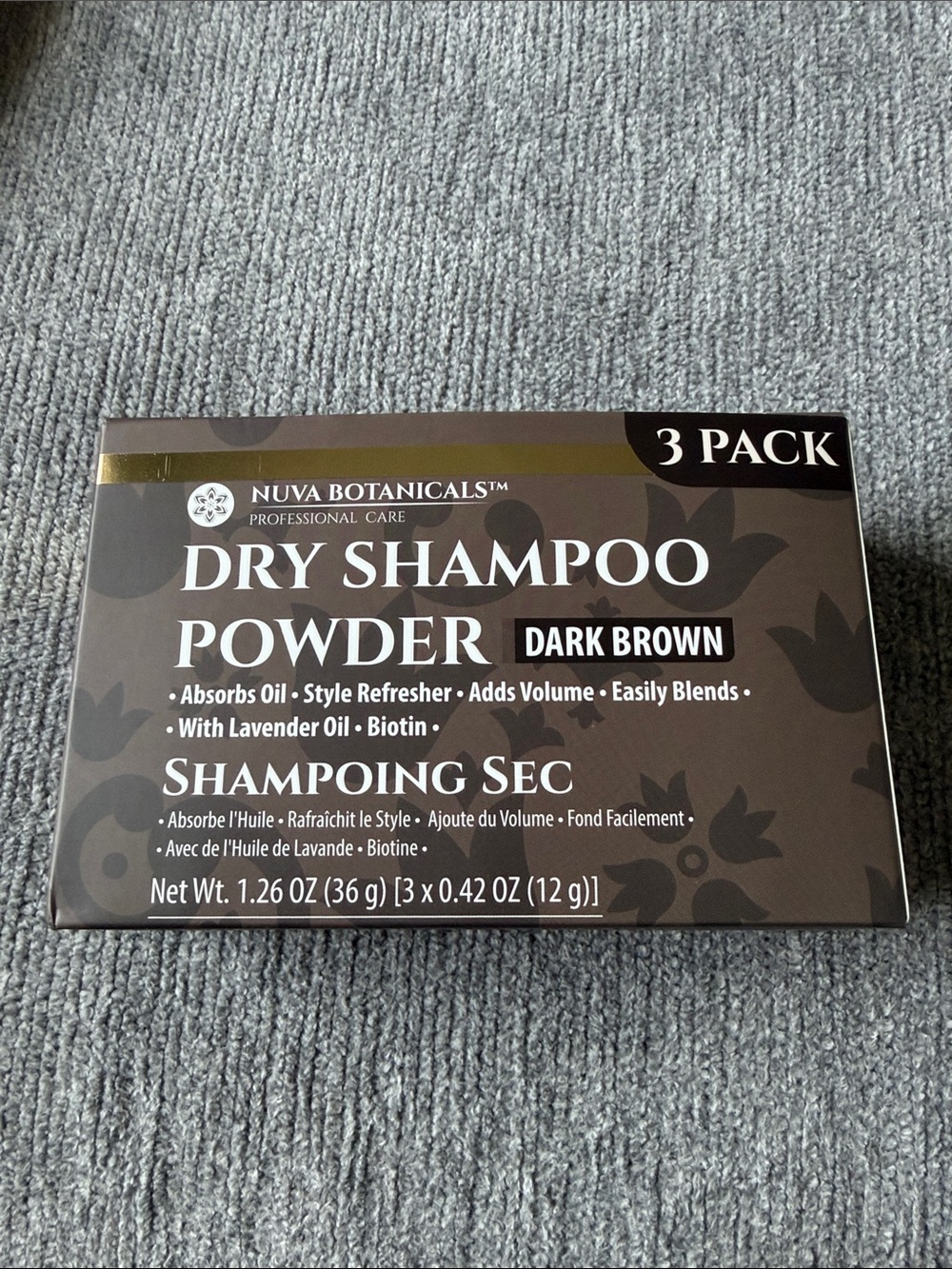 Nuva Botanicals Dark Brown Powder Volumizing Biotin Dry Shampoo NEW